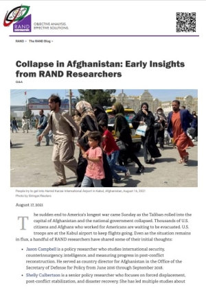 الانهيار في أفغانستان: رؤى مبكرة من باحثي مؤسسة RAND 