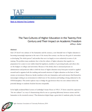 The Two Cultures of Higher Education in the Twenty-First  Century and Their Impact on Academic Freedom