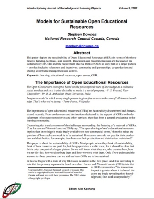 Models for Sustainable Open Educational  Resources 